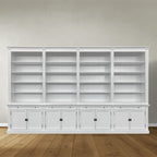 Bücherregal Melena del Sur - 400x43x240H cm - 20 Fachböden - 2 ausziehbare Fachböden - 8 geschlossene Flügeltüren - verstellbare Fachböden
