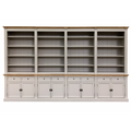 Bücherregal Modern Library - 400x43x240H cm - mit Eichenplatte und Mittelrahmen - 8 Flügeltüren - 8 Schubladen - verstellbare Einlegeböden