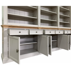 Bücherregal Modern Library - 400x43x240H cm - mit Eichenplatte und Mittelrahmen - 8 Flügeltüren - 8 Schubladen - verstellbare Einlegeböden