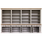 Bücherregal Modern Library - 400x43x240H cm - mit Eichenplatte und Mittelrahmen - 8 Flügeltüren - 8 Schubladen - verstellbare Einlegeböden
