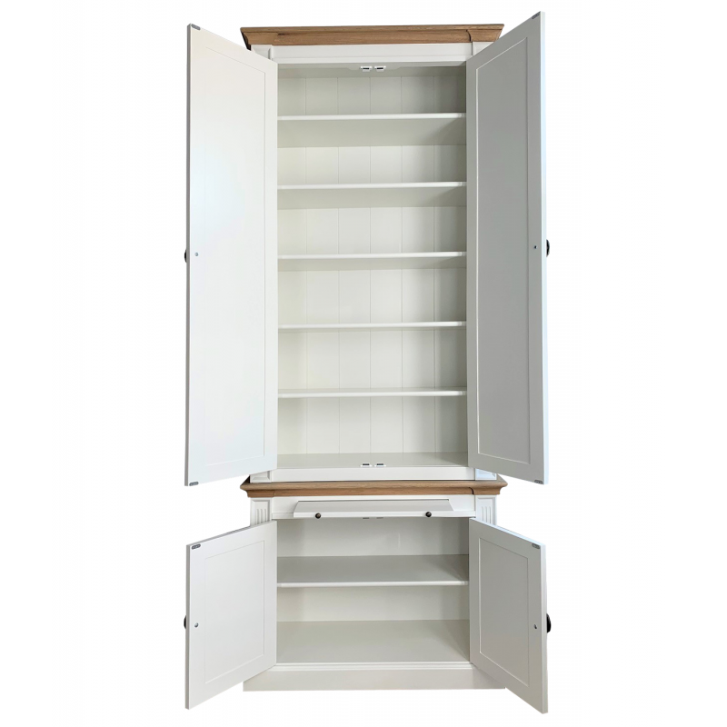 Bücherregal Moon - 100x43x240H cm - mit Eiche - 4 geschlossene Flügeltüren - 1 ausziehbarer Fachboden