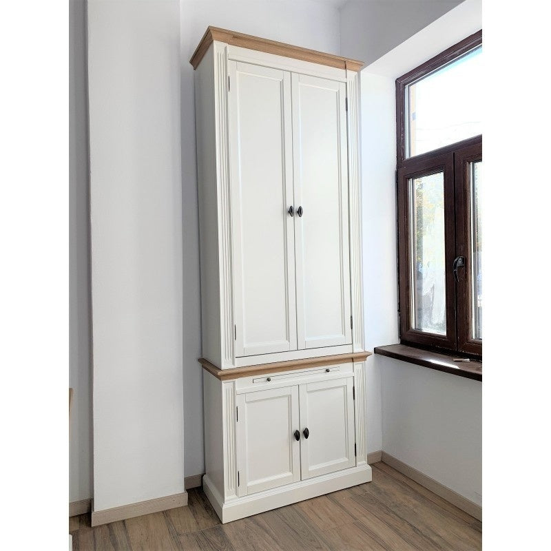 Bücherregal Moon - 100x43x240H cm - mit Eiche - 4 geschlossene Flügeltüren - 1 ausziehbarer Fachboden