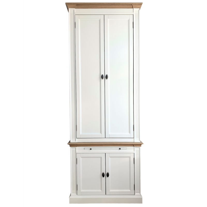 Bücherregal Moon - 100x43x240H cm - mit Eiche - 4 geschlossene Flügeltüren - 1 ausziehbarer Fachboden