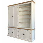 Bücherregal Moon - 200x43x240H cm - mit Eiche - 6 geschlossene Flügeltüren - 2 ausziehbare Fachböden - verstellbare Fachböden