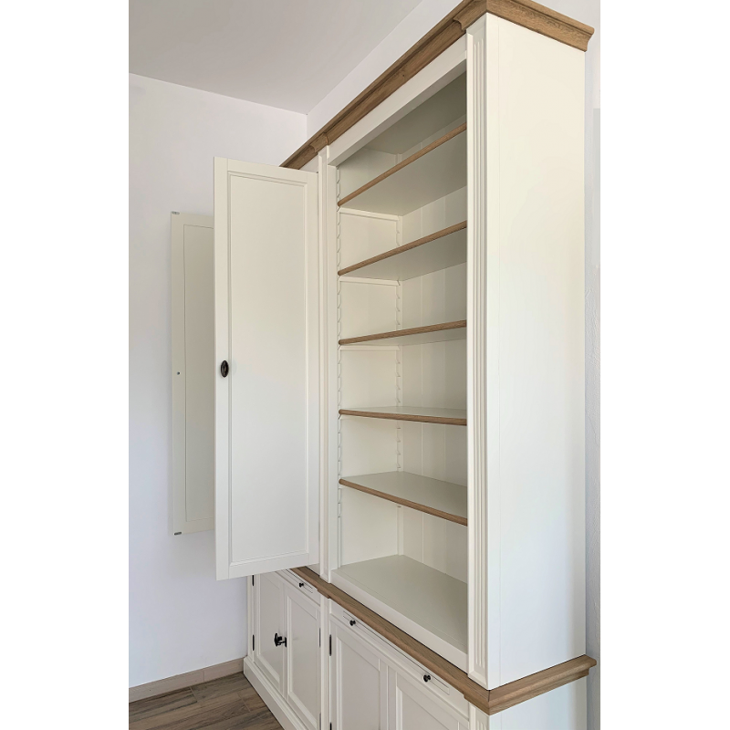 Bücherregal Moon - 200x43x240H cm - mit Eiche - 6 geschlossene Flügeltüren - 2 ausziehbare Fachböden - verstellbare Fachböden