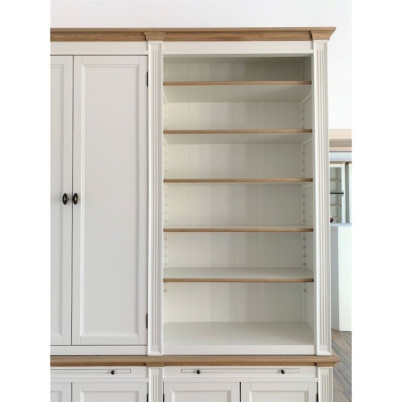 Bücherregal Moon - 200x43x240H cm - mit Eiche - 6 geschlossene Flügeltüren - 2 ausziehbare Fachböden - verstellbare Fachböden