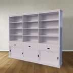 Bücherregal New York - 300x40x230H cm - elegantes Bücherregal - 3 Soft-Close-Schubladen - 3 Schiebetüren - verstellbare Einlegeböden