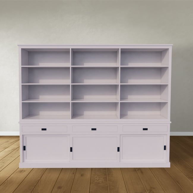 Bücherregal New York - 300x40x230H cm - elegantes Bücherregal - 3 Soft-Close-Schubladen - 3 Schiebetüren - verstellbare Einlegeböden