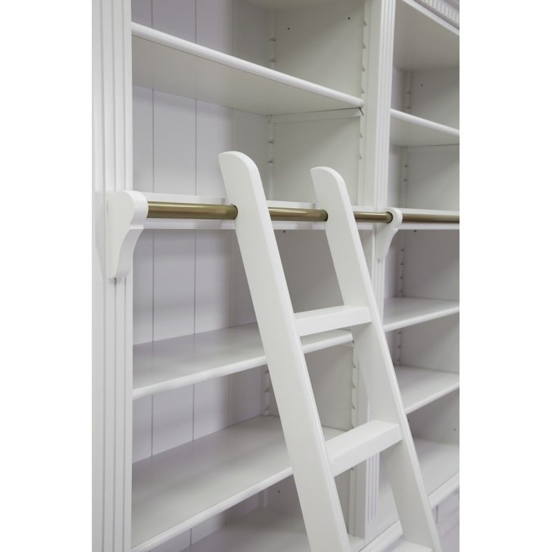 Privatbibliothek - Bücherregal - 300x43x240H cm - mit Stange und Leiter - verstellbare Einlegeböden - 15 Einlegeböden - 6 Schubladen - 6 geschlossene Flügeltüren
