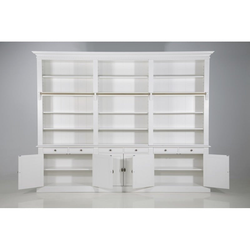 Privatbibliothek - Bücherregal - 300x43x240H cm - mit Stange und Leiter - verstellbare Einlegeböden - 15 Einlegeböden - 6 Schubladen - 6 geschlossene Flügeltüren