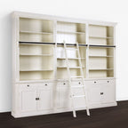 Privatbibliothek - Bücherregal - 300x43x240H cm - mit Stange und Leiter - verstellbare Einlegeböden - 15 Einlegeböden - 6 Schubladen - 6 geschlossene Flügeltüren