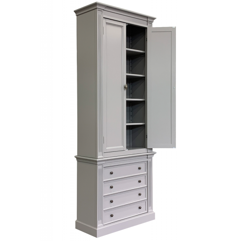 Bücherregal Royal - 100x43x240H cm - 2 geschlossene Flügeltüren - 4 Schubladen - verstellbare Einlegeböden