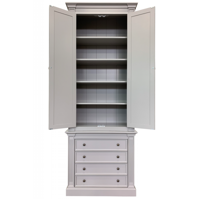 Bücherregal Royal - 100x43x240H cm - 2 geschlossene Flügeltüren - 4 Schubladen - verstellbare Einlegeböden