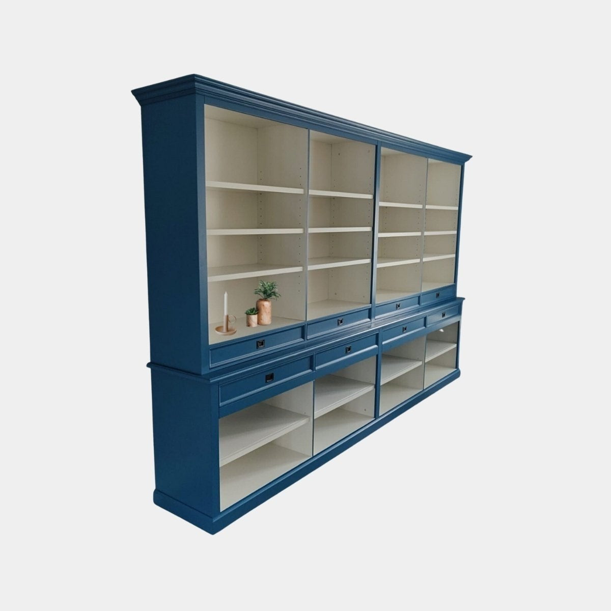 Bücherregal Santorini - 400x40x240H cm - 8 Soft-Close-Schubladen - verstellbare Einlegeböden - zerlegbar