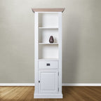 Bücherregal Sara 06 - 76x46x206H cm - Rahmen aus Eichenholz - 2 Einlegeböden - 1 Soft-Close-Schublade - 1 geschlossene Flügeltür