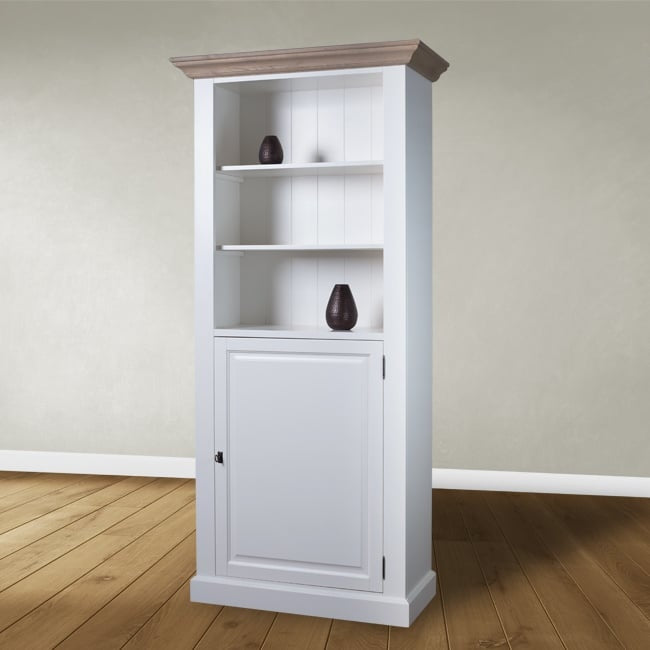 Bücherregal Sara 07 - 96x46x206H cm - Rahmen aus Eiche - 2 Fachböden - 1 geschlossene Flügeltür