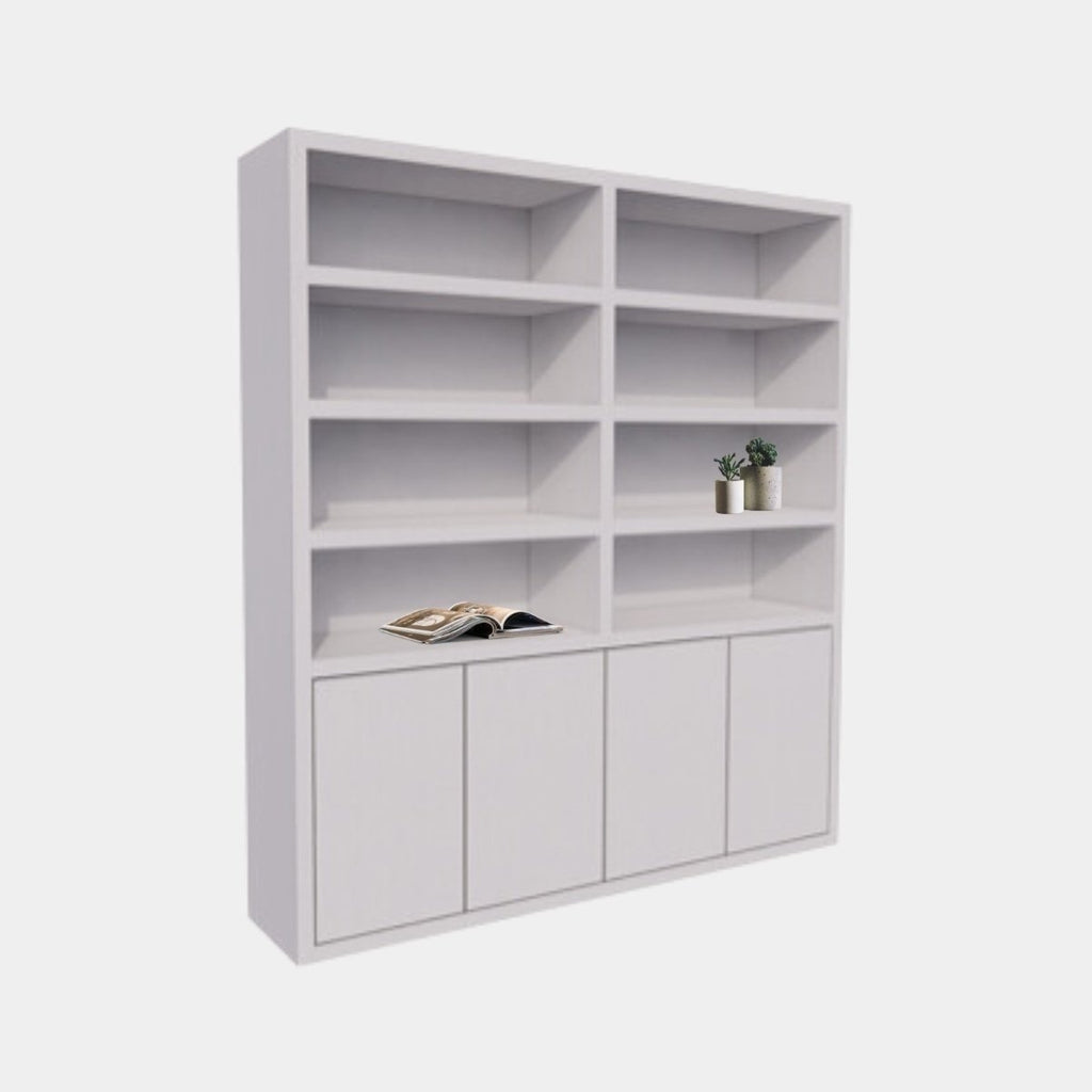 Bücherregal / Regalschrank Stellenbosch - 200x40x220H cm - schlankes Design - 4 grifflose Türen - offene Regale