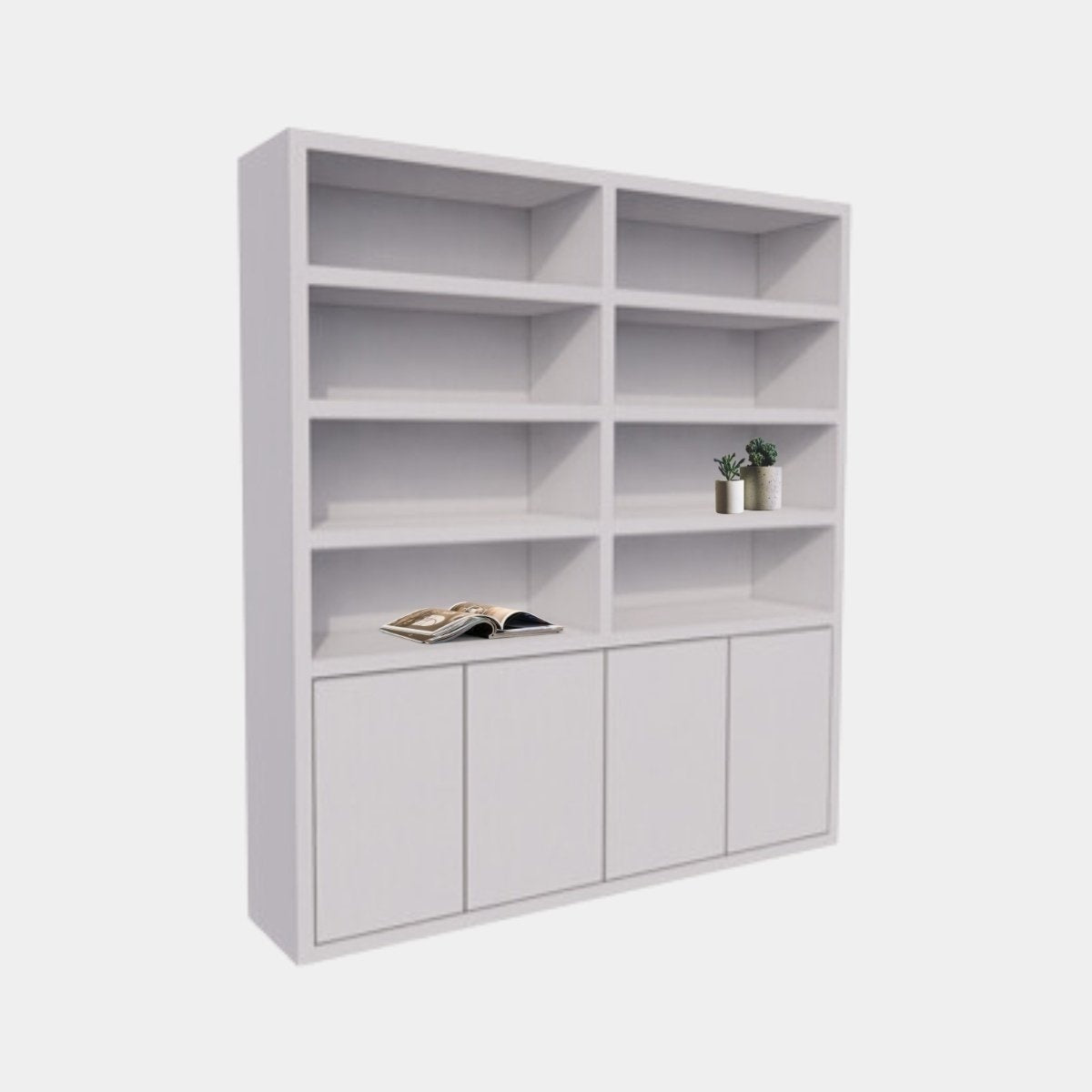 Bücherregal / Regalschrank Stellenbosch - 200x40x220H cm - schlankes Design - 4 grifflose Türen - offene Regale