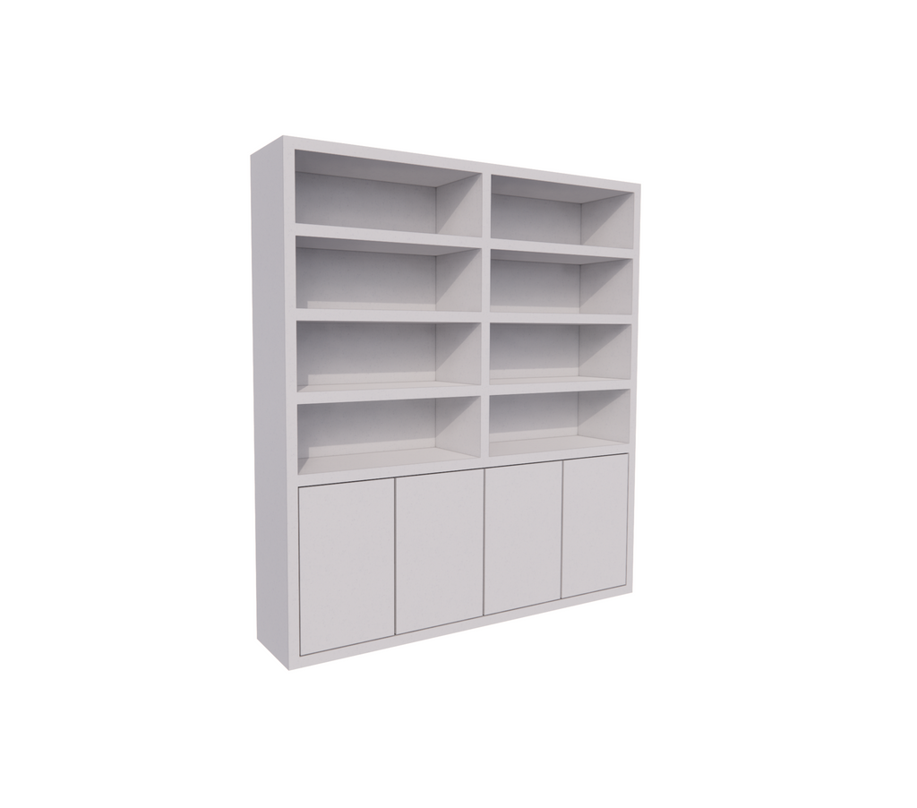 Bücherregal / Regalschrank Stellenbosch - 200x40x220H cm - schlankes Design - 4 grifflose Türen - offene Regale