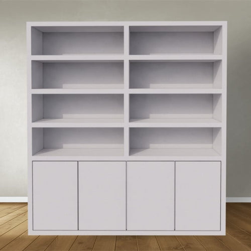 Bücherregal / Regalschrank Stellenbosch - 200x40x220H cm - schlankes Design - 4 grifflose Türen - offene Regale