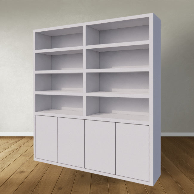 Bücherregal / Regalschrank Stellenbosch - 200x40x220H cm - schlankes Design - 4 grifflose Türen - offene Regale