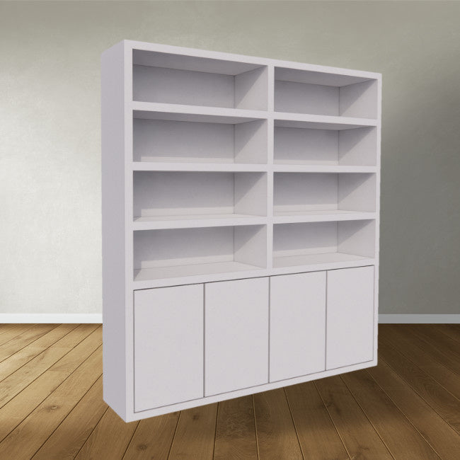 Bücherregal / Regalschrank Stellenbosch - 200x40x220H cm - schlankes Design - 4 grifflose Türen - offene Regale