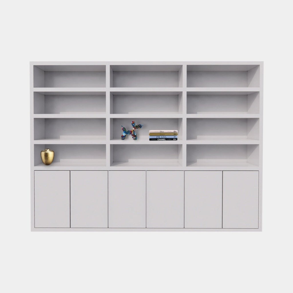 Bücherregal / Regalschrank Stellenbosch - 300x40x220H cm - schlankes Design - 6 grifflose Türen - offene Regale