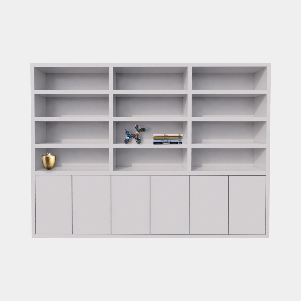 Bücherregal / Regalschrank Stellenbosch - 300x40x220H cm - schlankes Design - 6 grifflose Türen - offene Regale