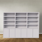 Bücherregal / Regalschrank Stellenbosch - 300x40x220H cm - schlankes Design - 6 grifflose Türen - offene Regale