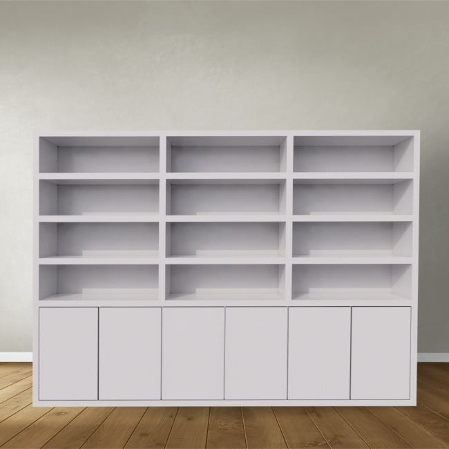 Bücherregal / Regalschrank Stellenbosch - 300x40x220H cm - schlankes Design - 6 grifflose Türen - offene Regale