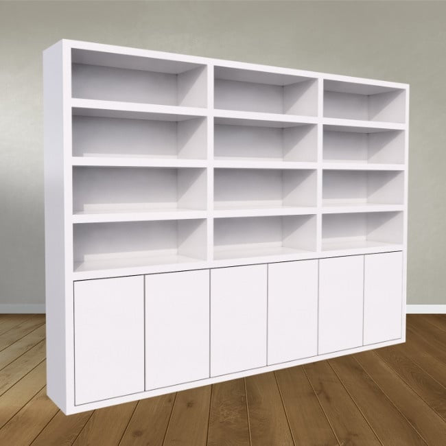 Bücherregal / Regalschrank Stellenbosch - 300x40x220H cm - schlankes Design - 6 grifflose Türen - offene Regale