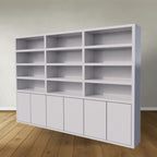 Bücherregal / Regalschrank Stellenbosch - 300x40x220H cm - schlankes Design - 6 grifflose Türen - offene Regale