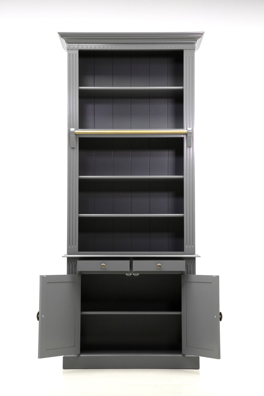 Privatbibliothek - Bücherregal - 100x43x240H cm - 5 Fachböden - Spule und Stange - 2 Schubladen - 2 geschlossene Flügeltüren - verstellbare Fachböden