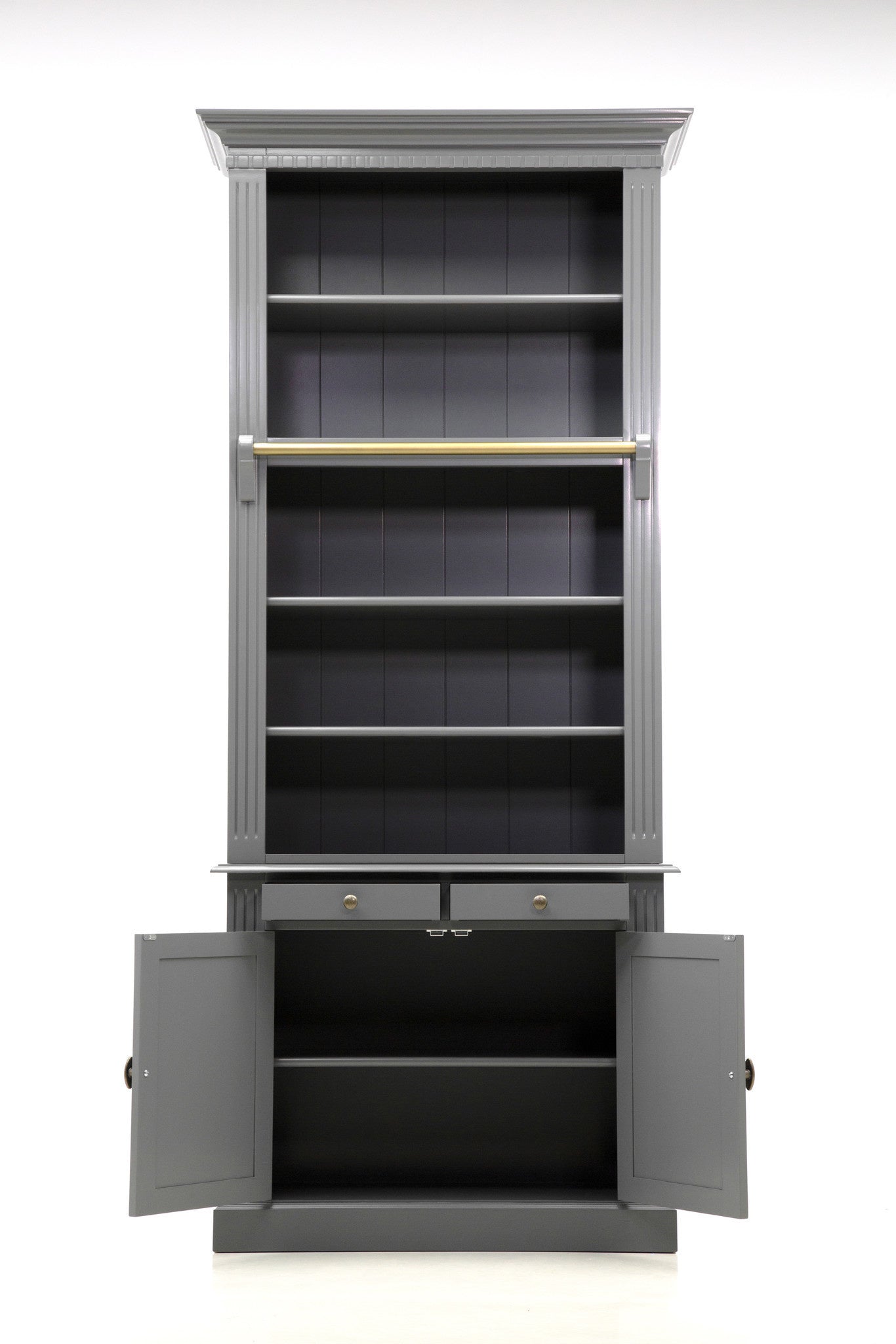 Privatbibliothek - Bücherregal - 100x43x240H cm - 5 Fachböden - Spule und Stange - 2 Schubladen - 2 geschlossene Flügeltüren - verstellbare Fachböden