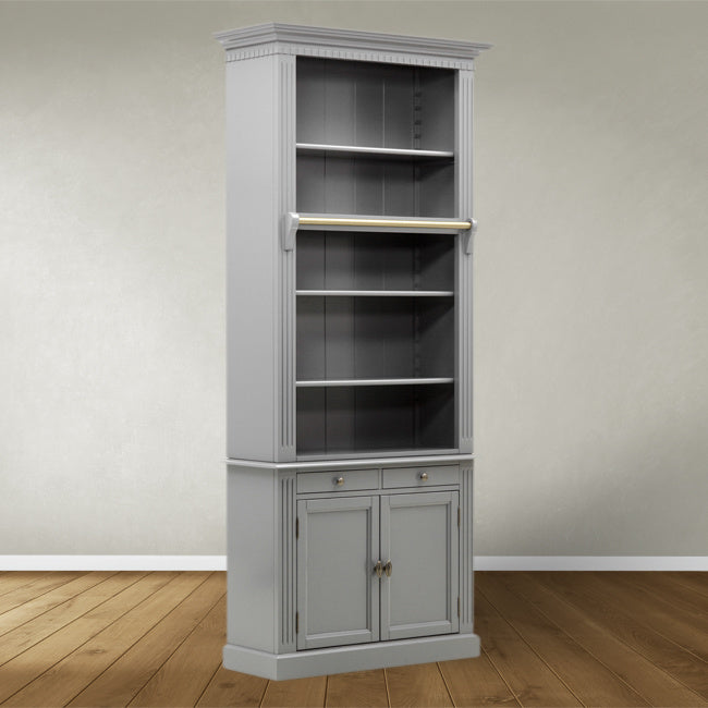 Privatbibliothek - Bücherregal - 100x43x240H cm - 5 Fachböden - Spule und Stange - 2 Schubladen - 2 geschlossene Flügeltüren - verstellbare Fachböden