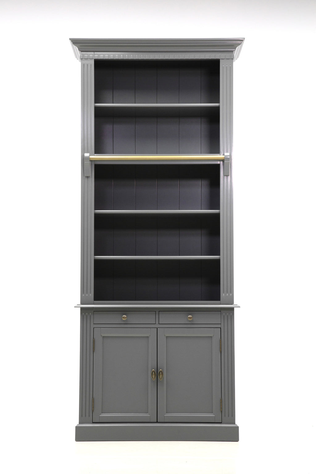 Privatbibliothek - Bücherregal - 100x43x240H cm - 5 Fachböden - Spule und Stange - 2 Schubladen - 2 geschlossene Flügeltüren - verstellbare Fachböden