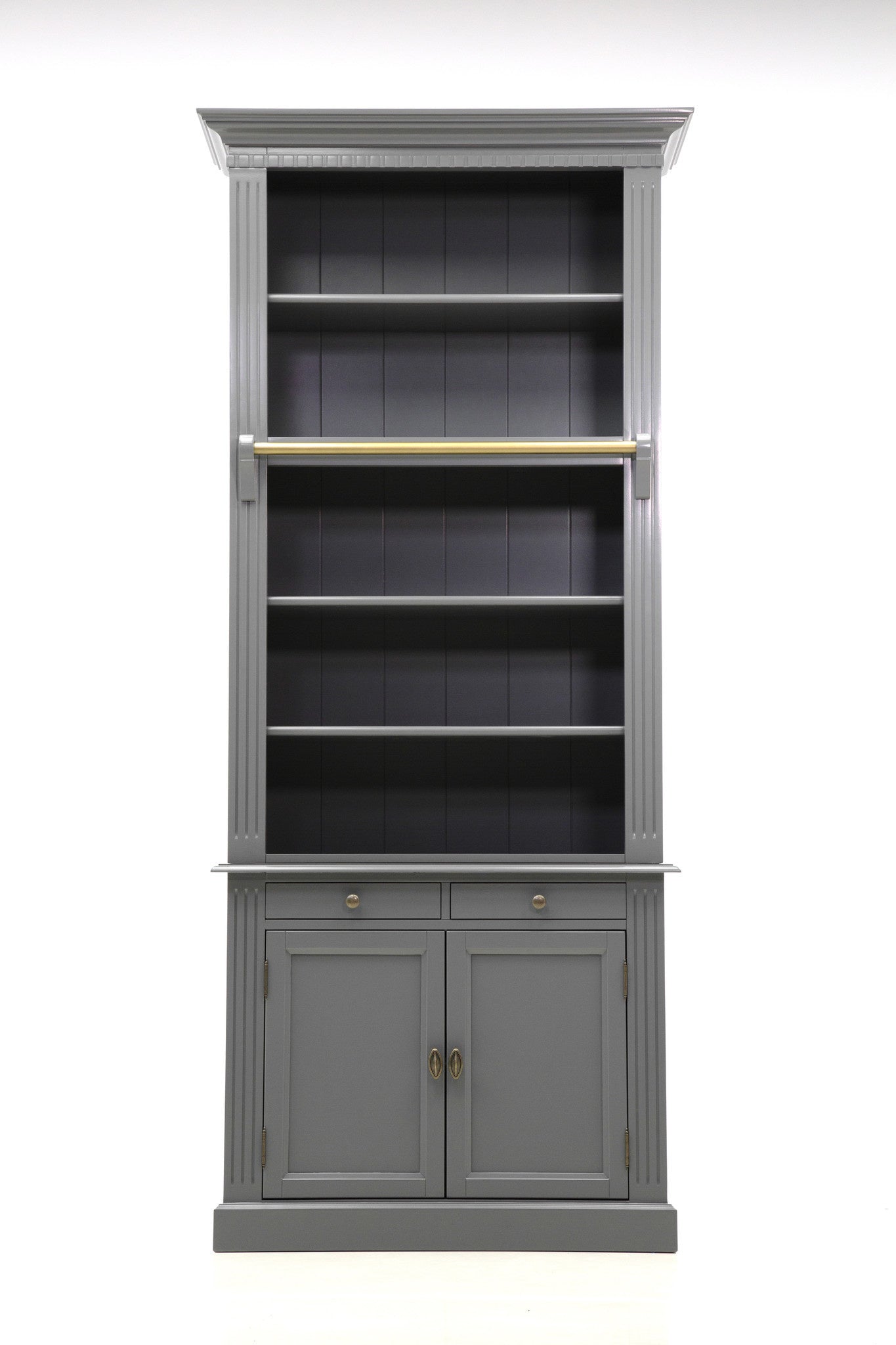 Privatbibliothek - Bücherregal - 100x43x240H cm - 5 Fachböden - Spule und Stange - 2 Schubladen - 2 geschlossene Flügeltüren - verstellbare Fachböden
