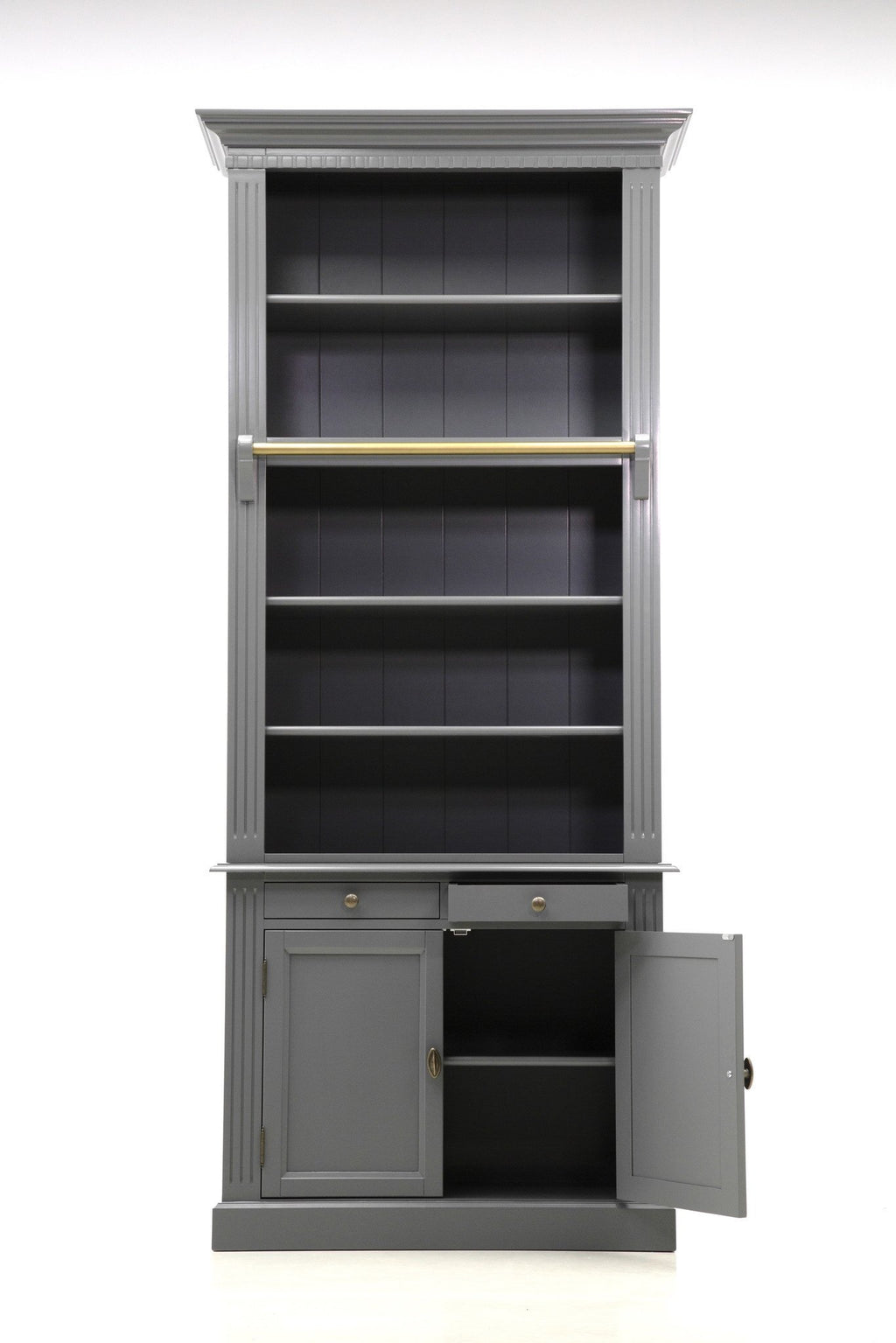 Privatbibliothek - Bücherregal - 100x43x240H cm - 5 Fachböden - Spule und Stange - 2 Schubladen - 2 geschlossene Flügeltüren - verstellbare Fachböden