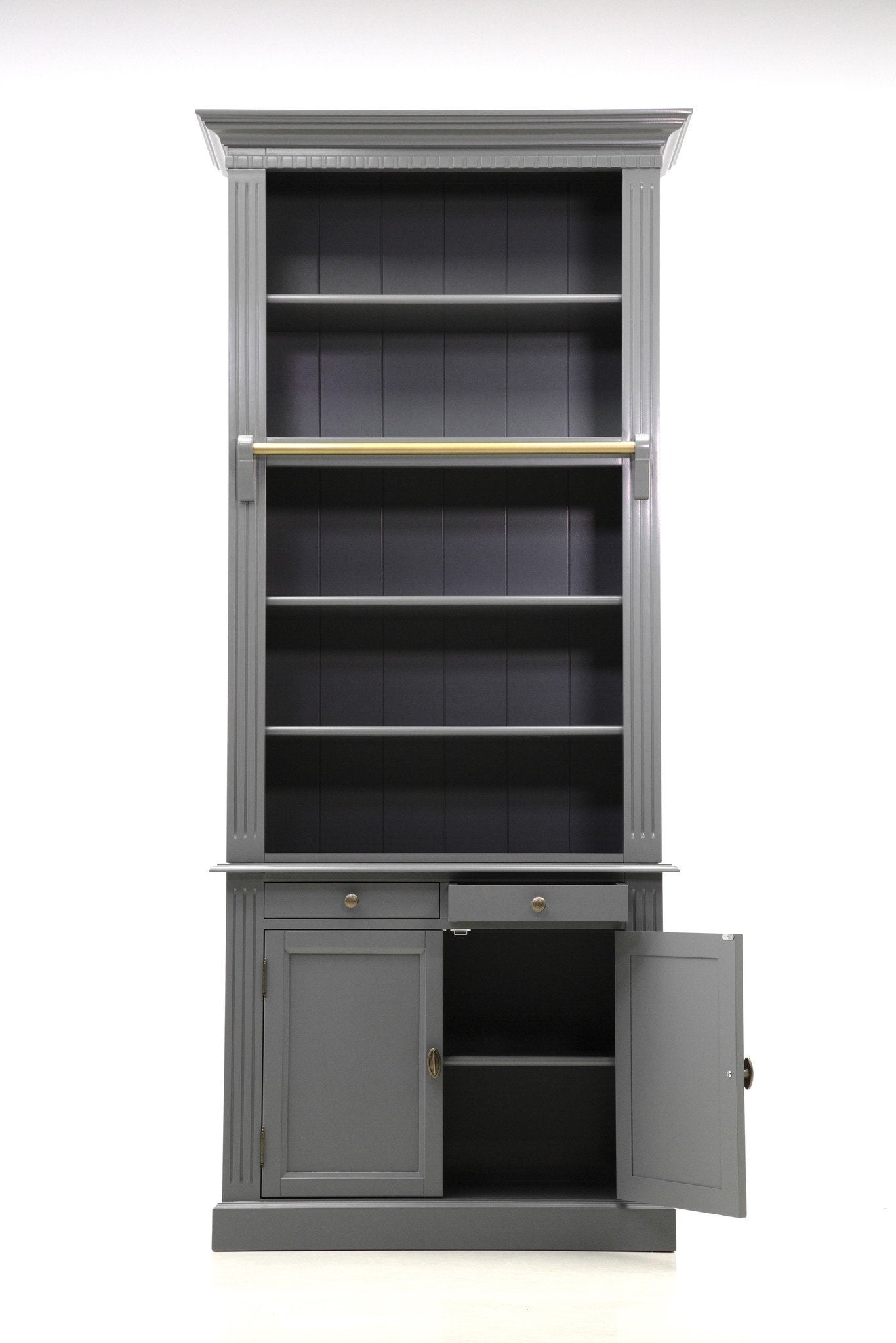 Privatbibliothek - Bücherregal - 100x43x240H cm - 5 Fachböden - Spule und Stange - 2 Schubladen - 2 geschlossene Flügeltüren - verstellbare Fachböden
