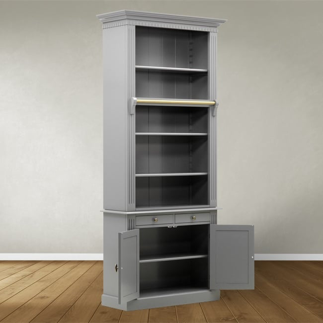 Privatbibliothek - Bücherregal - 100x43x240H cm - 5 Fachböden - Spule und Stange - 2 Schubladen - 2 geschlossene Flügeltüren - verstellbare Fachböden