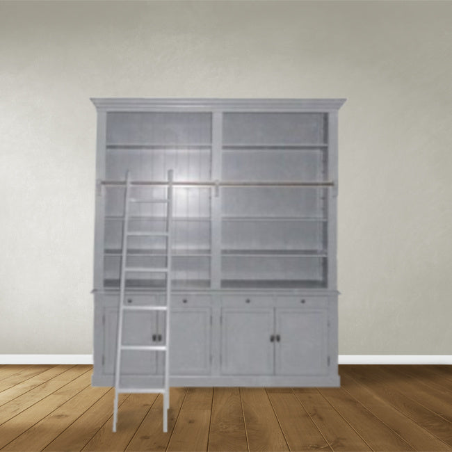 Privatbibliothek - Bücherregal - 200x43x240H cm - zerlegbar - mit Stange und Leiter - verstellbare Einlegeböden - 10 Einlegeböden - 4 Schubladen - 4 geschlossene Flügeltüren