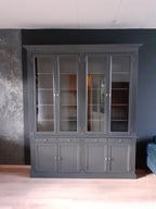 Privatbibliothek - Bücherregal - 200x43x240H cm - mit Stange und Leiter - verstellbare Einlegeböden - 10 Einlegeböden - 4 Schubladen - 4 geschlossene Flügeltüren