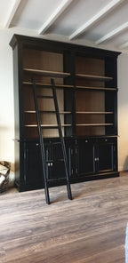 Privatbibliothek - Bücherregal - 200x43x240H cm - mit Stange und Leiter - verstellbare Einlegeböden - 10 Einlegeböden - 4 Schubladen - 4 geschlossene Flügeltüren