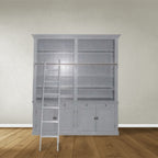 Privatbibliothek - Bücherregal - 200x43x240H cm - mit Stange und Leiter - verstellbare Einlegeböden - 10 Einlegeböden - 4 Schubladen - 4 geschlossene Flügeltüren