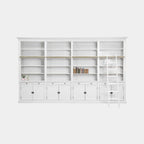 Privatbibliothek - Bücherregal - 400x43x240H cm - zerlegbar - mit Stange und Leiter - verstellbare Einlegeböden - 20 Einlegeböden - 8 Schubladen - 8 geschlossene Flügeltüren