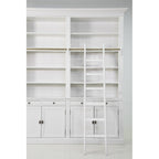 Privatbibliothek - Bücherregal - 400x43x240H cm - zerlegbar - mit Stange und Leiter - verstellbare Einlegeböden - 20 Einlegeböden - 8 Schubladen - 8 geschlossene Flügeltüren