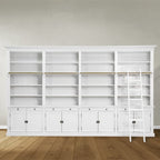 Privatbibliothek - Bücherregal - 400x43x240H cm - zerlegbar - mit Stange und Leiter - verstellbare Einlegeböden - 20 Einlegeböden - 8 Schubladen - 8 geschlossene Flügeltüren