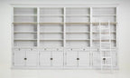 Privatbibliothek - Bücherregal - 400x43x240H cm - zerlegbar - mit Stange und Leiter - verstellbare Einlegeböden - 20 Einlegeböden - 8 Schubladen - 8 geschlossene Flügeltüren