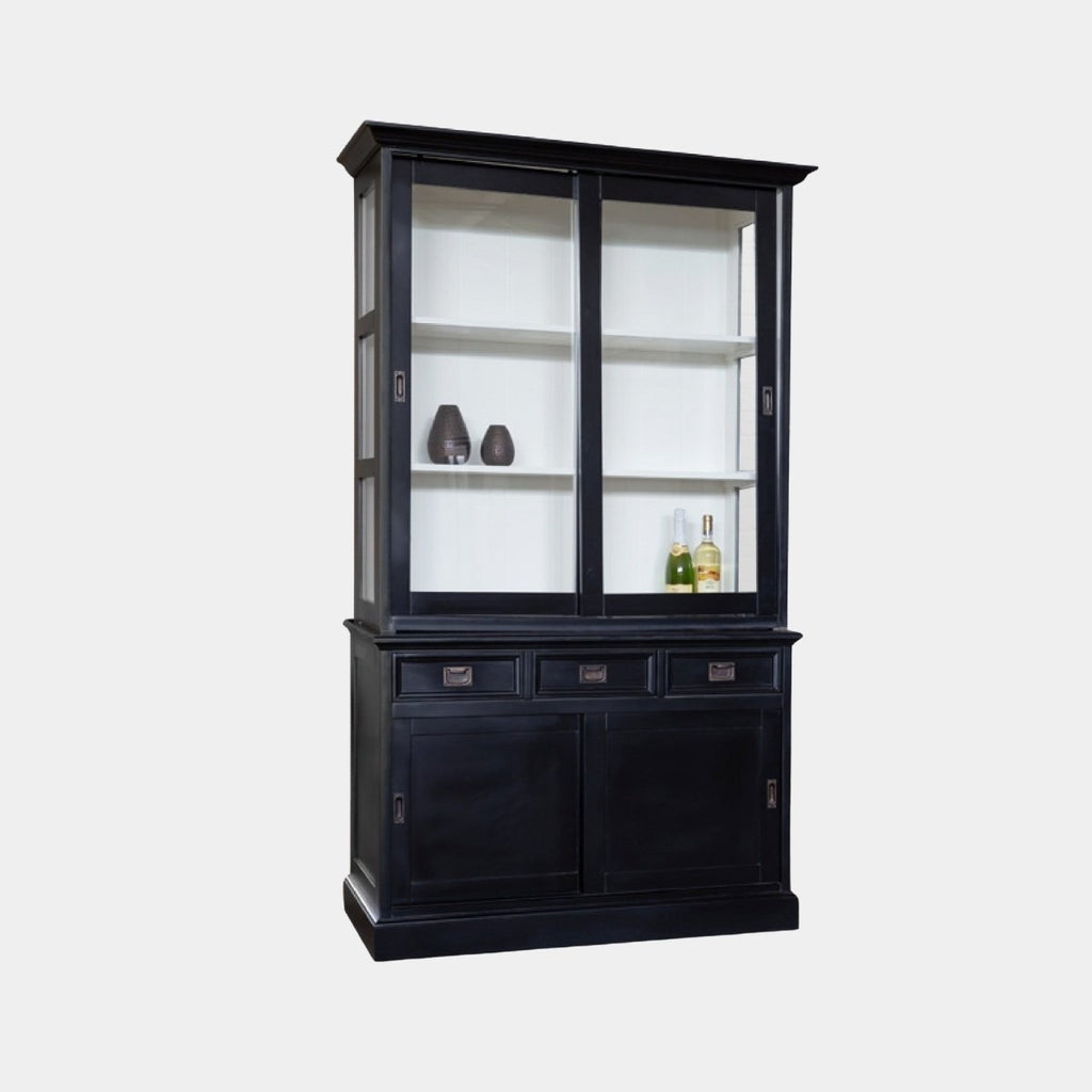 Buffetschrank Chateau - 125x45x215H cm - 2 Schiebetüren - 3 Soft-Close-Schubladen - 2 geschlossene Schiebetüren - Glasseiten