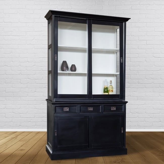 Buffetschrank Chateau - 125x45x215H cm - 2 Schiebetüren - 3 Soft-Close-Schubladen - 2 geschlossene Schiebetüren - Glasseiten